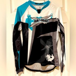 Women’s blue and white ski-doo jersey size small